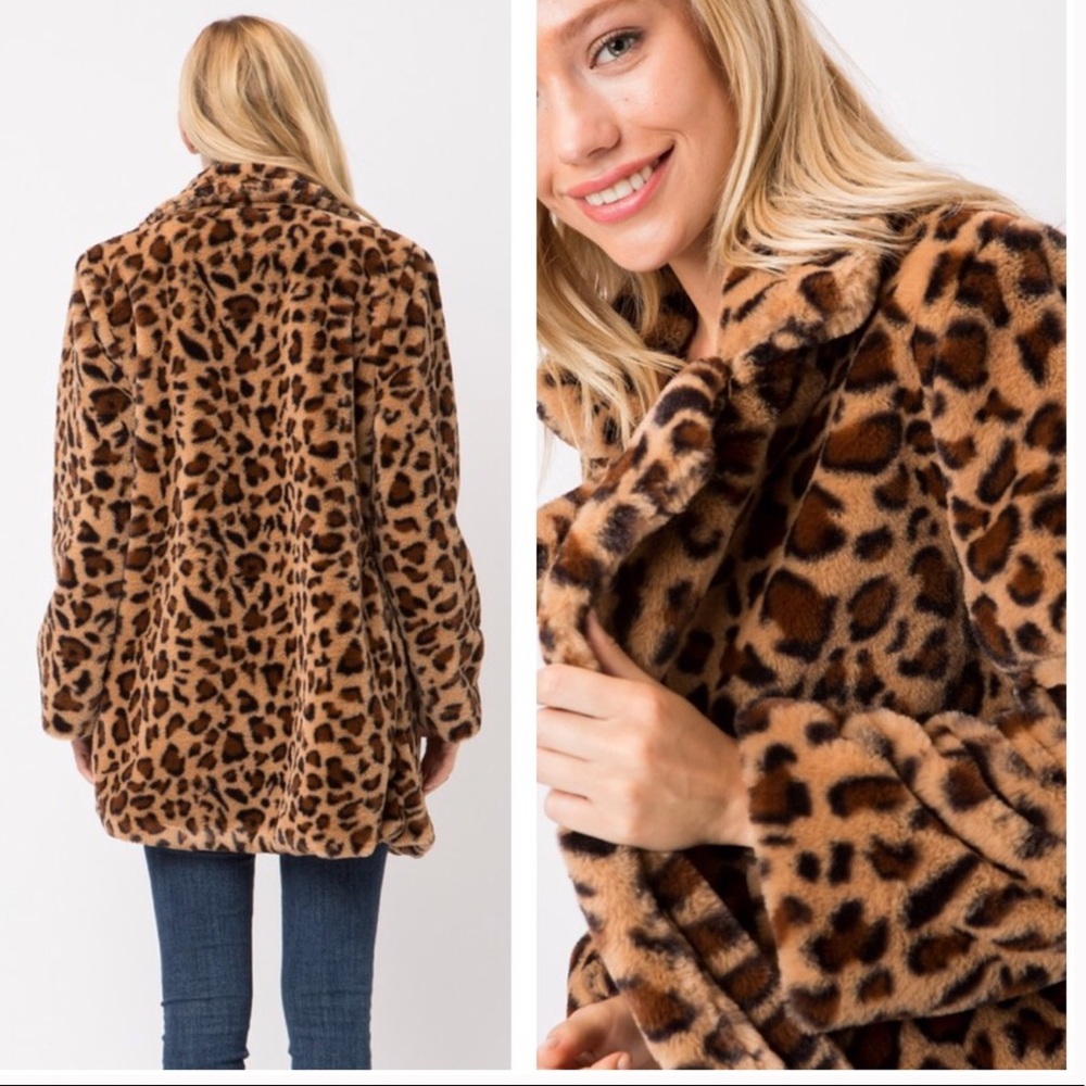 Vegan Fur Leopard Print Jacket - Picture 6 of 7